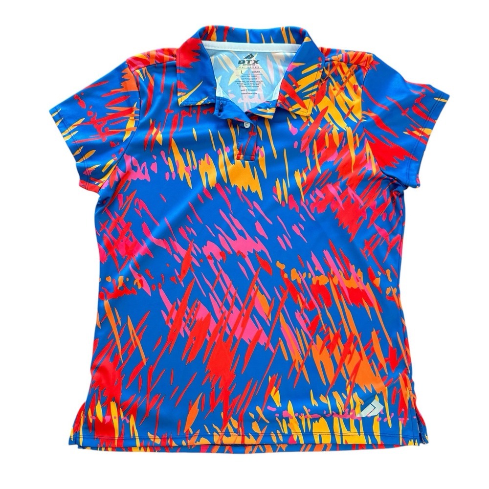 BTX‎ Sports Large Blue Short Sleeve Polyester Performance Women's Polo Shirt